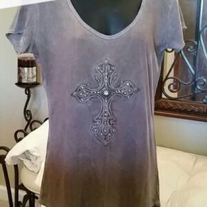 Velvet Stone Short Sleeve Top with Embellished Sleeve. New no tags.